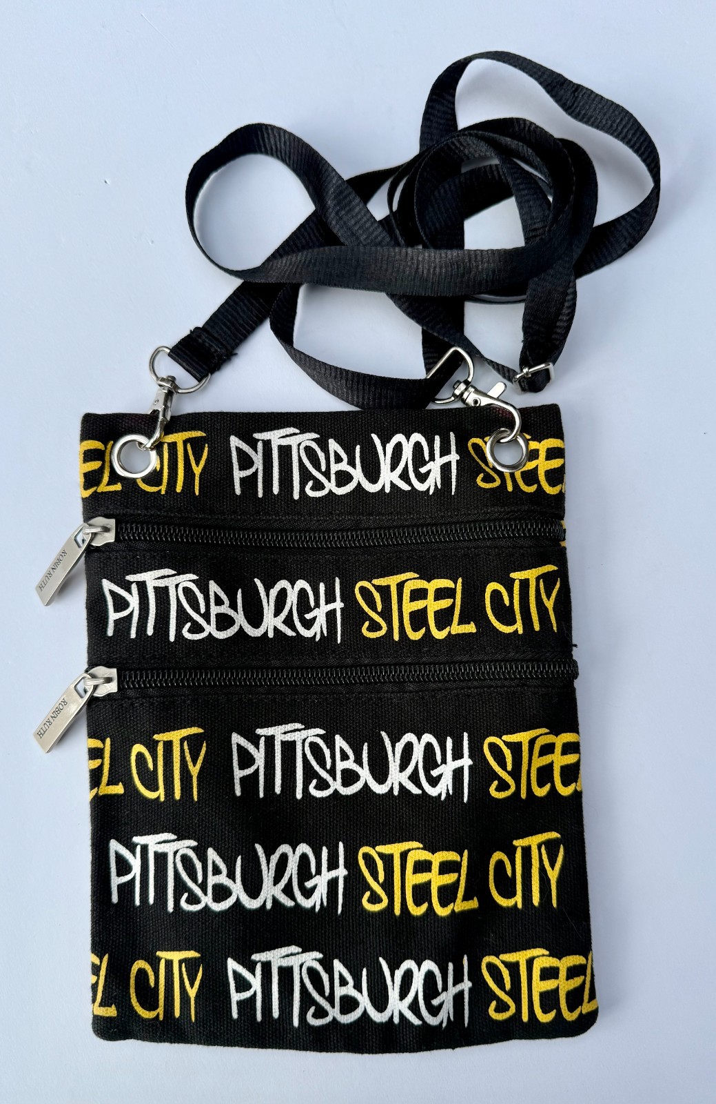 Crossbody Bag Pittsburgh Steel City Robin Ruth 6.5 x 8 Black & Gold Canvas New-image