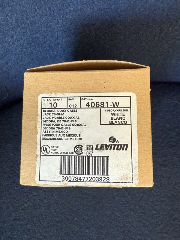Lot of 10 Leviton 40681-W  Wall Jack Coaxial Connector Decora White