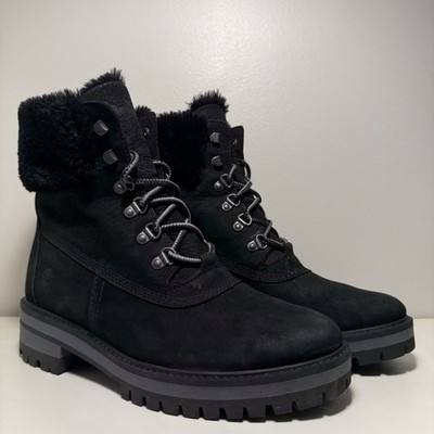 Timberland Courmayeur Valley 6  Shearling Boot Nubuck Womens Size 9.5 Black Fur