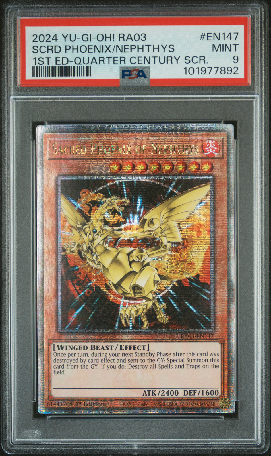 2024 YU-GI-OH! RA03-QUARTER CENTURY BONANZA SACRED PHOENIX OF NEPHTHYS PSA 9