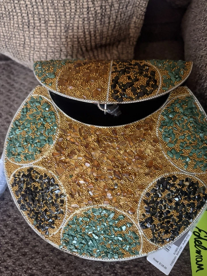 Bolso Bandolera Sam Edelman Vintage Cuentas Flecos Piedras Duro HERMOSO RARO Foto 4 de 4