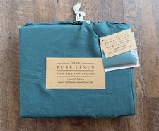 Pure Linen 100 Belgian Flax Pine Green Full Queen Duvet 3pc Luxury Bedding Set