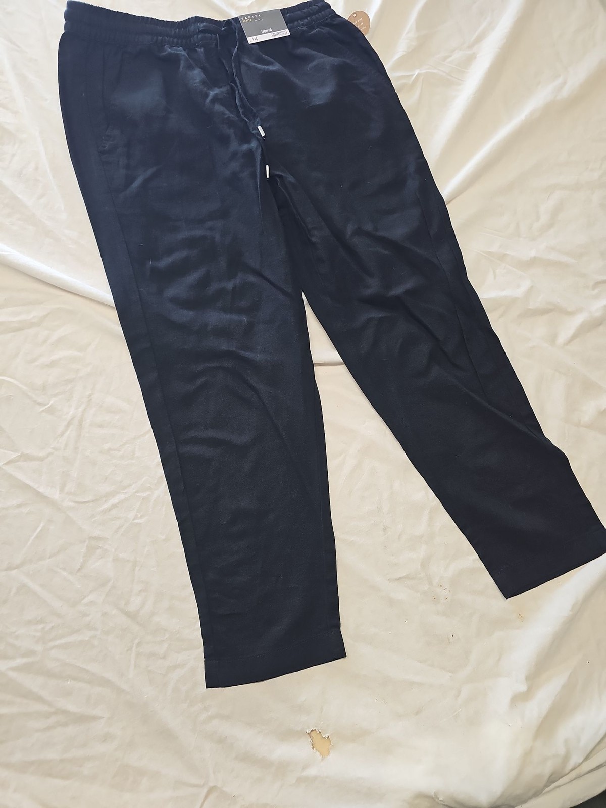 Papaya Petite Black Tapered Linen-Look Trousers NWT size12 HH142 image 3