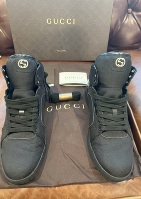 Gucci 309517 KES20 High Top Sneakers Black GG Logo Sz 12 Authentic