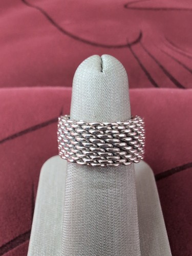 Tiffany & Co. Somerset Mesh Weave Unisex Ring Sterling Silver Size 6.5 - Picture 2 of 8