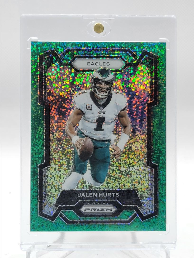 JALEN HURTS 2023 PANINI PRIZM FOOTBALL GREEN SPARKLE EAGLES #244 /8 SSP Q2599