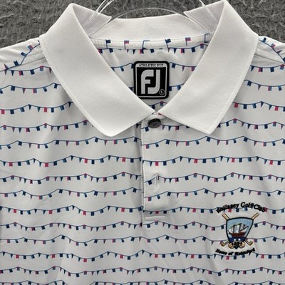 FootJoy Golf Performance Polo Mens Large Flag Banner All Over Print White Blue