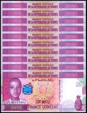 Guinea 10000 Francs, 2012, P-46, UNC X 10 PCS