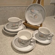 Vintage Denby England Stoneware Whisper Design 9 Piece Set Cups Saucers Plates