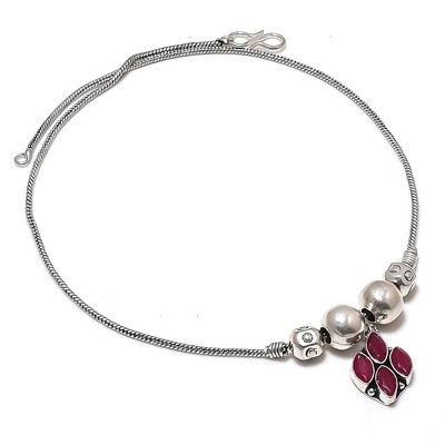 Kaschmir roter Rubin (simuliert) Edelstein 925 Sterlingsilber Schmuck Halskette 18'' H9