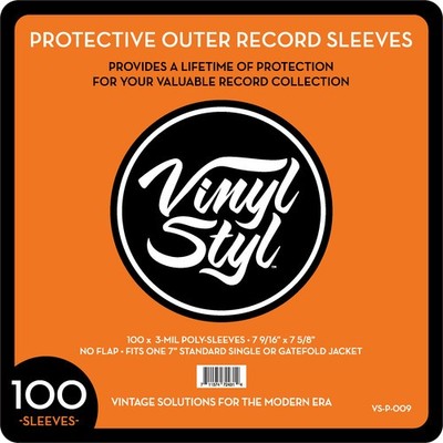 Vinyl Styl  VS-P-009 7 Inch Outer Record Sleeves - Open Top - 100 Count (Clear)