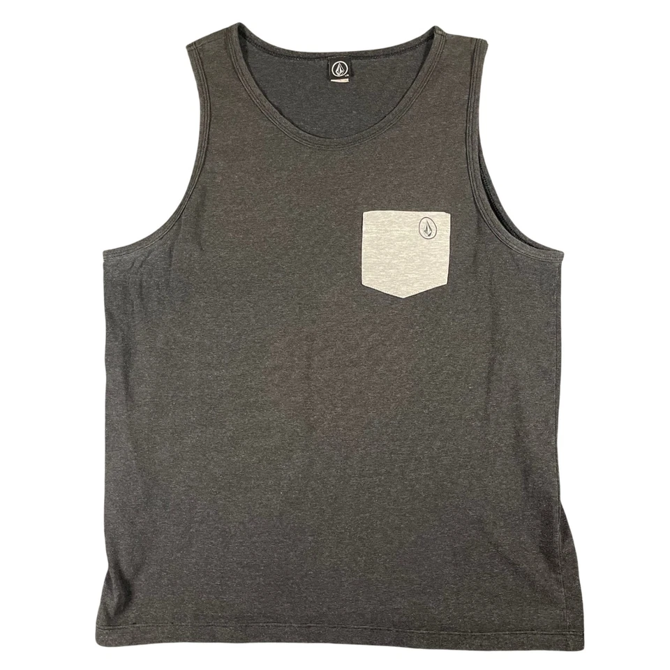 Volcom Mens Tank Top Size Large Gray Pocket Logo Sleeveless Casual Shirt - Image 2 of 4