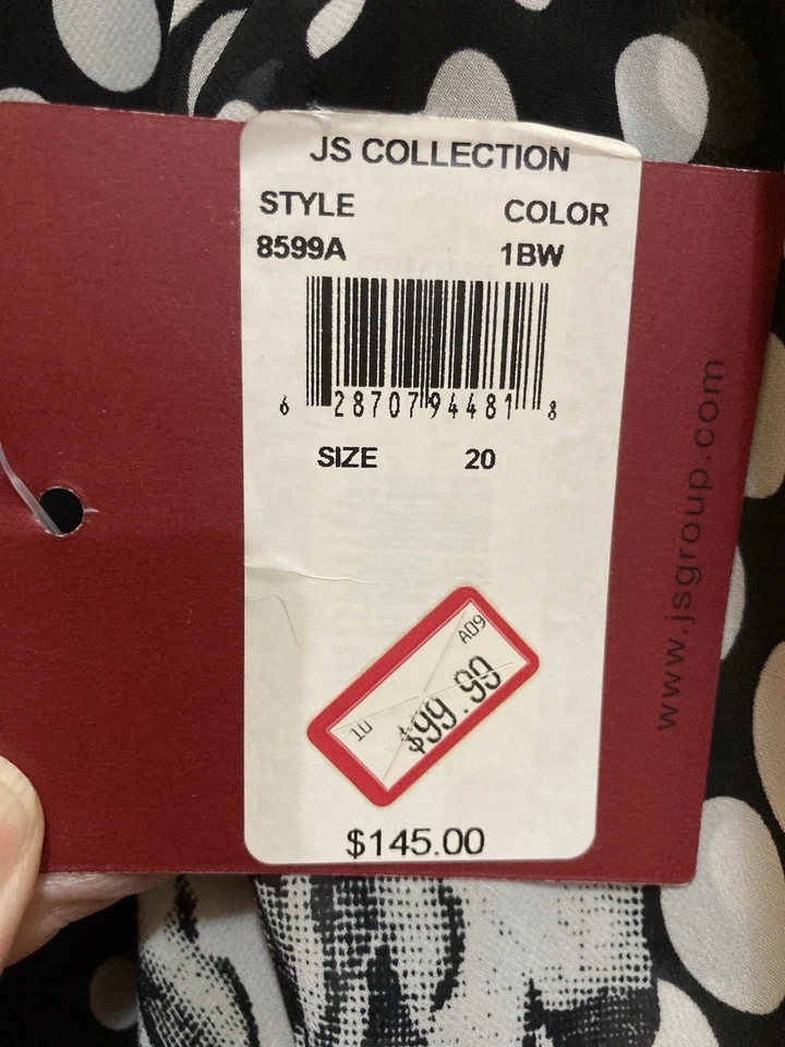 JS Collection Blouse Size 20 Womens Black White Dot Floral Cowl Neck XXL 2X NWT - Image 4 of 4