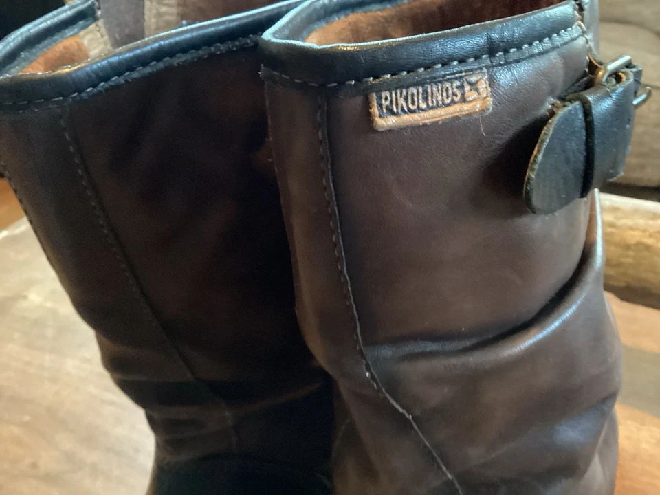 Pikolinos Le Mans Boots Side Zip Buckles Brown Leather Size 41 Women's 9.5 - Image 4 of 4