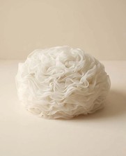 Vintage White Organza Pillbox Hat  Bridal Cocktail Hat  Sculptural Ruffle Hat