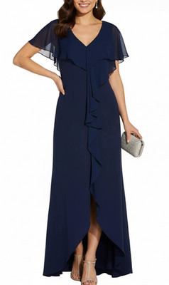 Adrianna Papell Gown Women s Size 2 Navy Chiffon Overlay Crepe Mermaid NWT