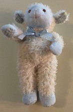 Eden Cream Lamb Beanie 9" Plush Blue Polka Dot Bow Checkered