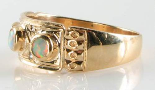 GROSSER 9K GOLD OPAL DIAMANT ZIGEUNERBAND TRILOGIE ART DECO INS RING KOSTENLOSE GRÖSSE - Bild 4 von 6