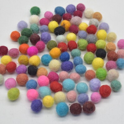 100% Wollfilzkugeln - 1 cm - 100 Stück - blau grün rosa rot - Bastelbedarf