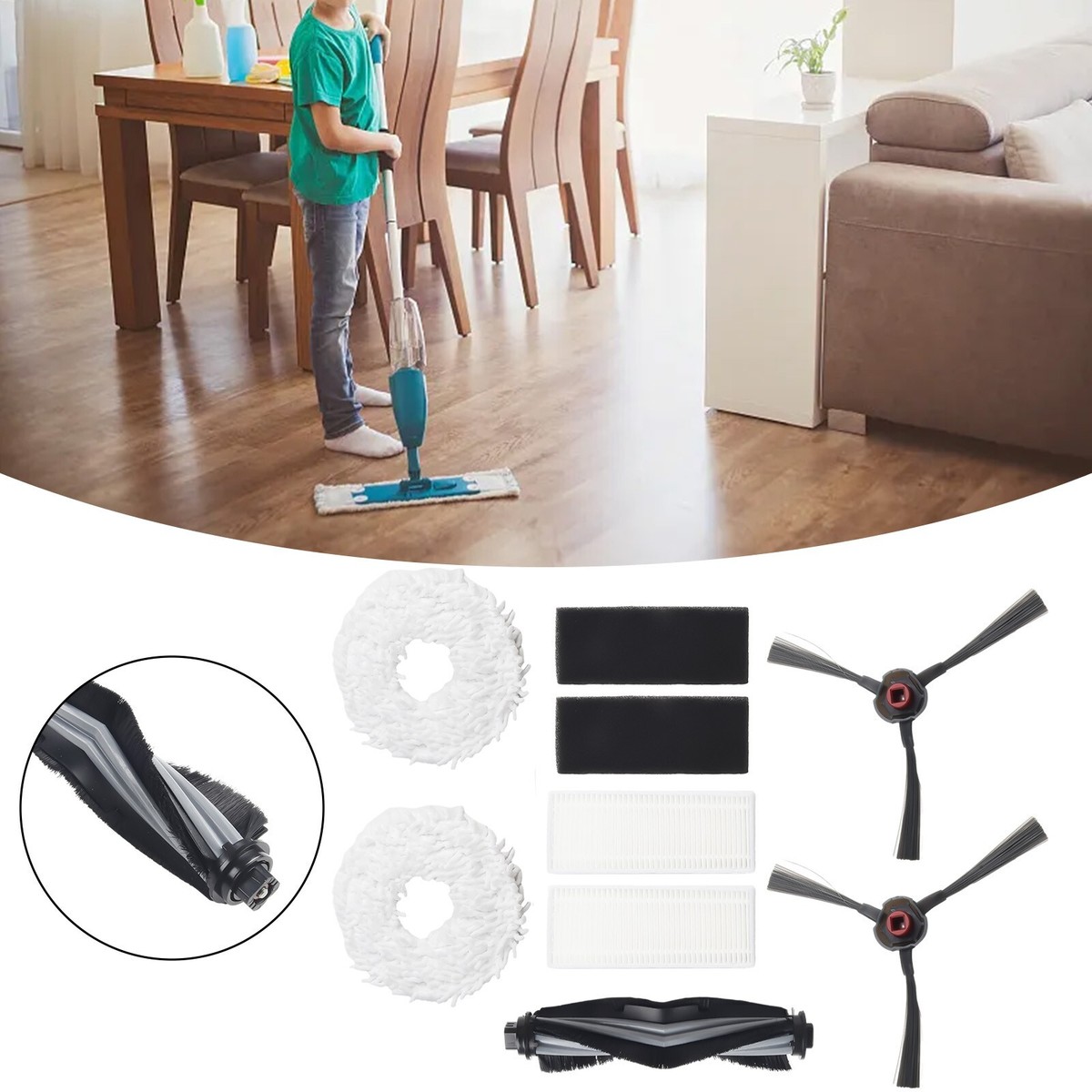 Ersatzteil-Set Für Yeedi Mop Station Pro – 11 Teile: Hauptbürste, Seitenbürsten, Filter, Wischpads