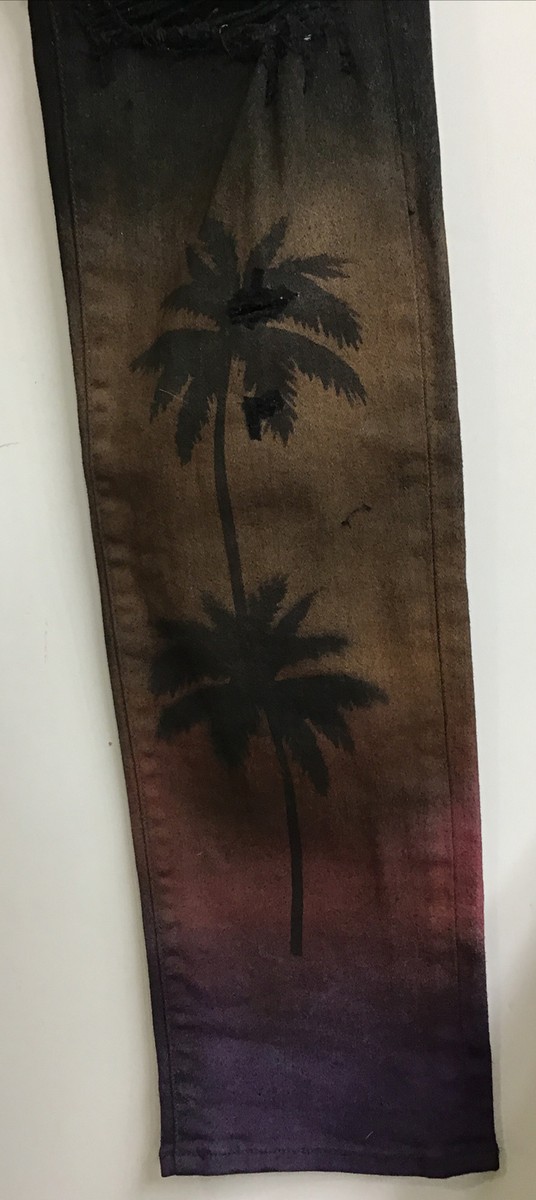 Amiri Jeans Men's Night Palm Thrasher Black /Brown Stretch Denim