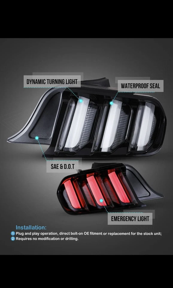 Luces traseras LED secuenciales para Ford Mustang/Shelby GT350 15-23 EURO estilo transparente Foto 2 de 4