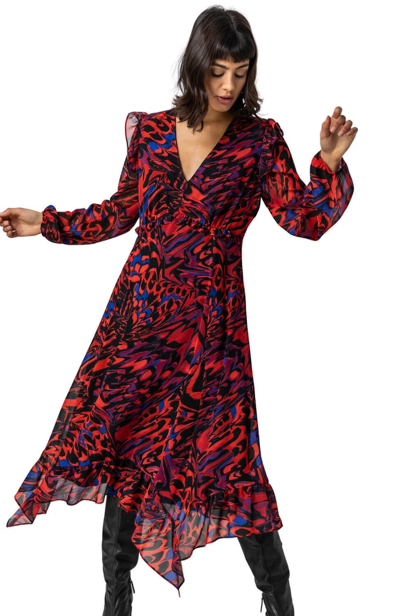 Chiffon butterfly shop sleeve midi dress