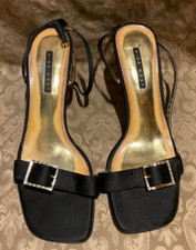 Women's Nine West Black Satin Dressy Sandals Size 10 M Shoes