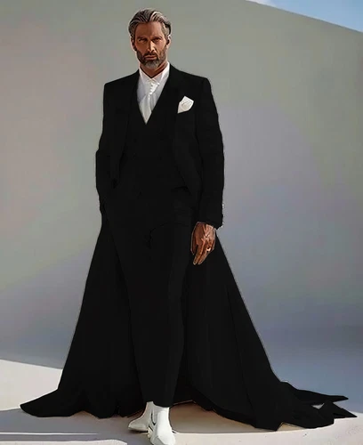 Men's suit wedding dress single breasted peak lapel cocktail long tail dress - Picture 23 of 31