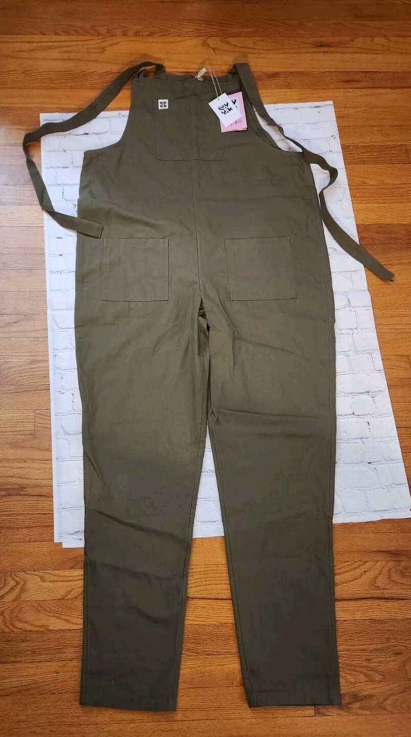 NWT Lucy & Yak Jumpsuit Original Dungarees Olive Green New 14 T Tall image 2