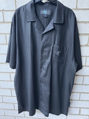Steve Harvey Linen Button Up 2XL Mens Black Crown embroider Short Sleeved Shirt