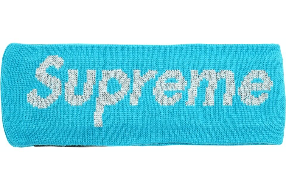 Supreme x New Era Reflective Logo Headband FW17 Black/Teal Supreme x New Era Reflective Logo Headband FW17 Black/Teal