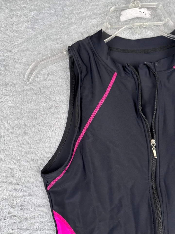Traje de baño para mujer mediano negro rosa sin mangas 1/2 cremallera deportes surf una pieza Foto 3 de 4