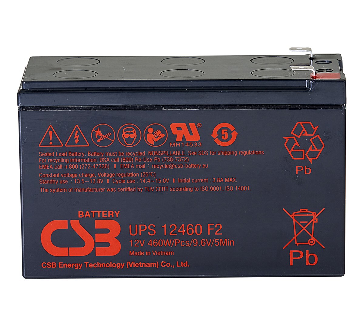 CSB UPS 12460 7F2 12V 460W VRLA Rechargeable Sealed Lead Acid Battery UPS12460