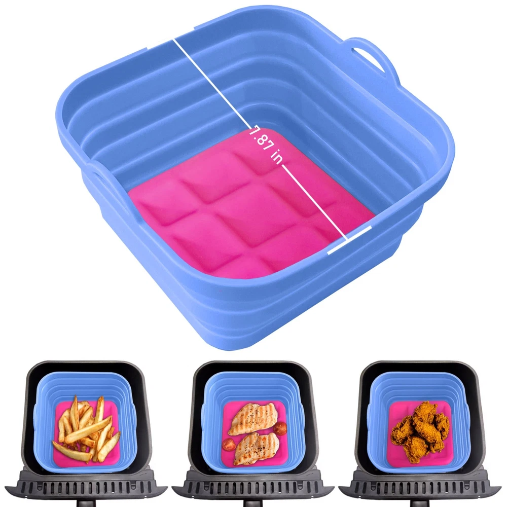 Air Fryer Liners Silicone Basket Reusable Air Fryer Pots for 5-9QT Air Fryer ...