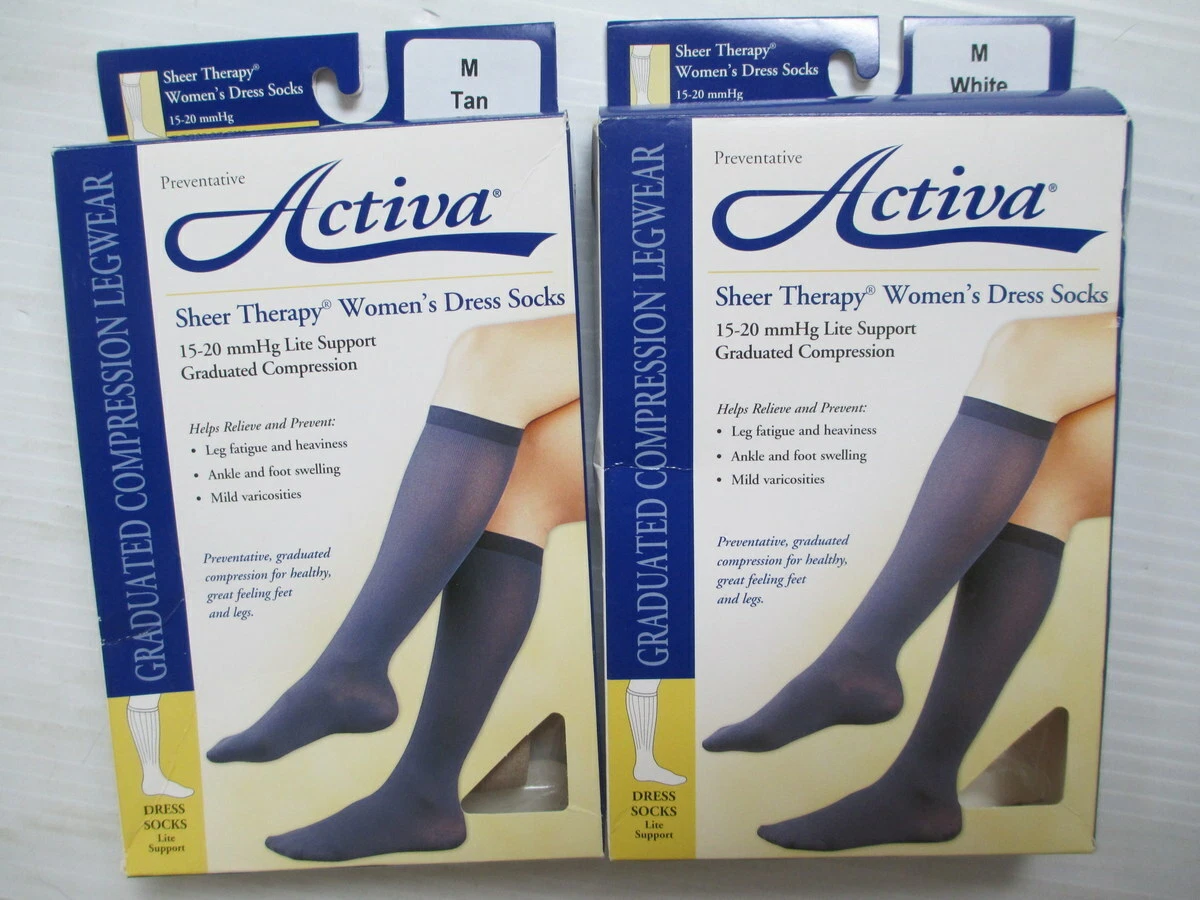 activa sheer therapy women's dress socks Activa sheer therapy Women's Dress Socks 15-20 mmHg med 1 pair tan 1 pair  white
