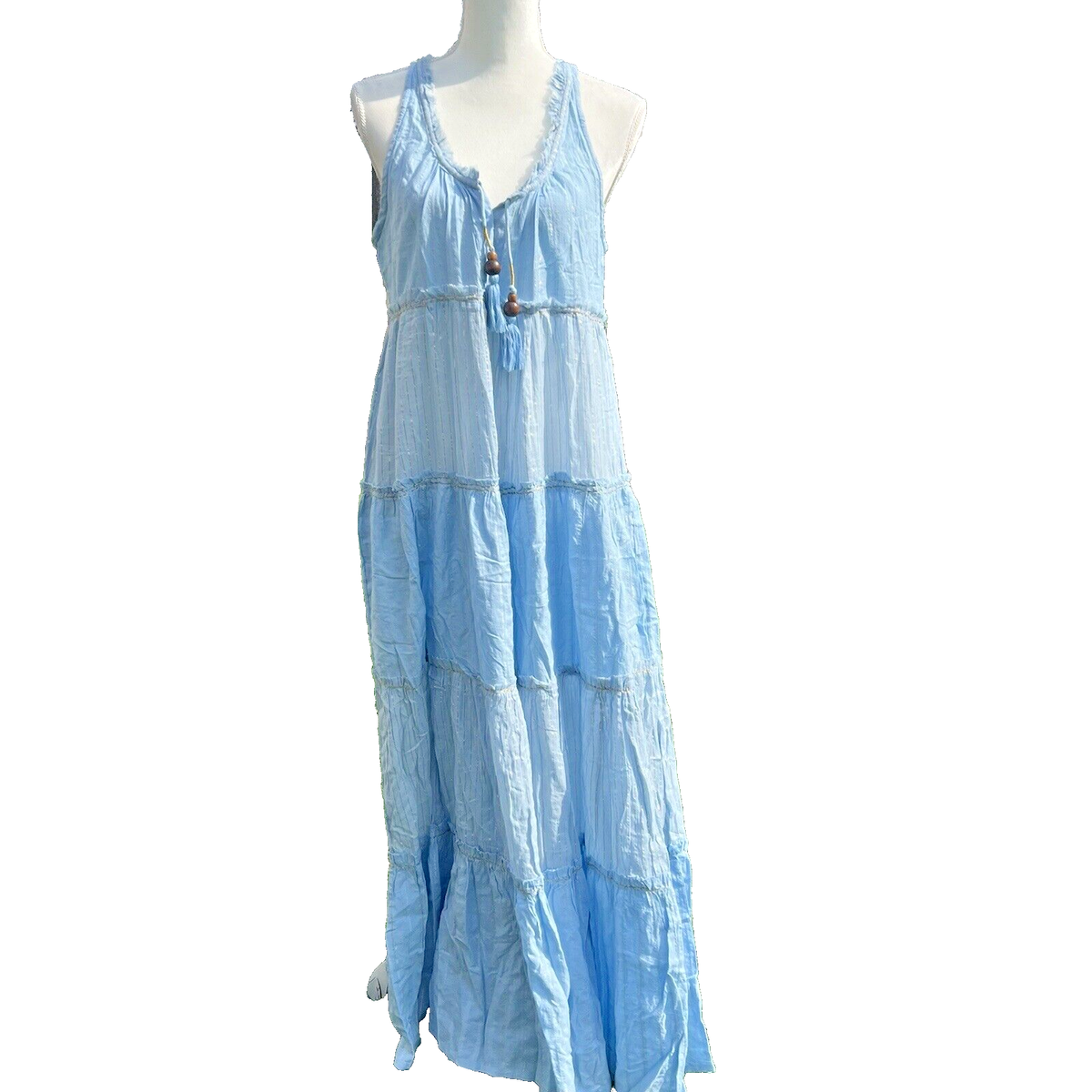 Free People M Beach Bum Sheer Maxi Jumpsuit Metallic Striped Blue Cover Up  $168 | eBay