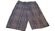 Micros Boys Size 16 Red Casual Shorts Blue Brown Plaid Button Zip Beach Skate