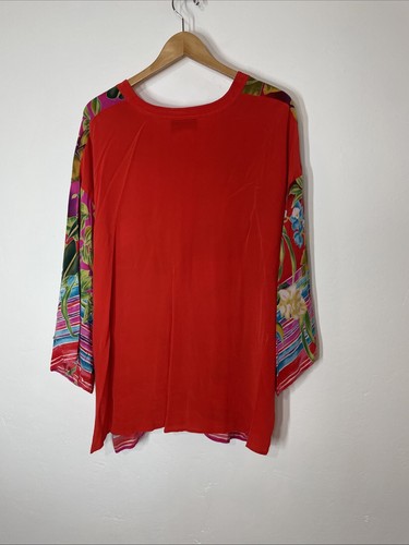 Diane Gilman 100% Silk Colorful Tropical Kimono Tunic Red/Multi Size Women's 1X - Bild 6 von 8