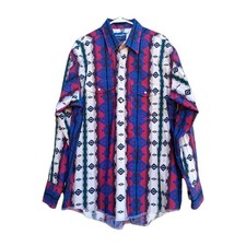 Vintage Wrangler Aztec Western Shirt Men  s Pearl Snap Navajo Southwest Cowboy XL