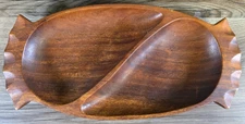 Vintage Mid Century MCM Monkey Pod Wood Serving Tray 2 Part Divided 14.5" RETRO