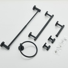 6Pcs Bathroom Bath Hardware Accessories Set Towel Bar Towel Ring Kit Matte Black