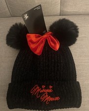 Minnie Mouse Knit Embroidered Beanie Hat w/ Double Pom Poms. 3- 10 Years