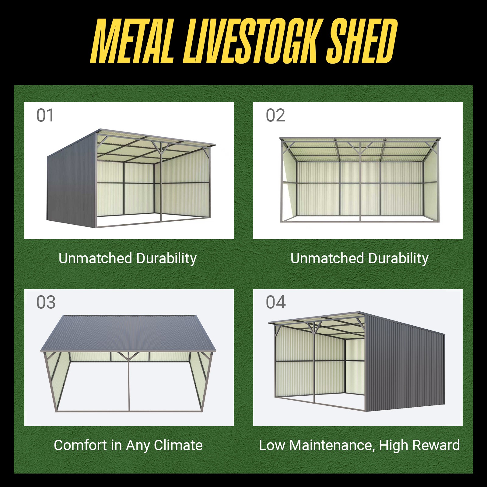 Free Shipping 12x20 Galvanized Metal Livestock Shed Farm Animal Shelter Cowshed