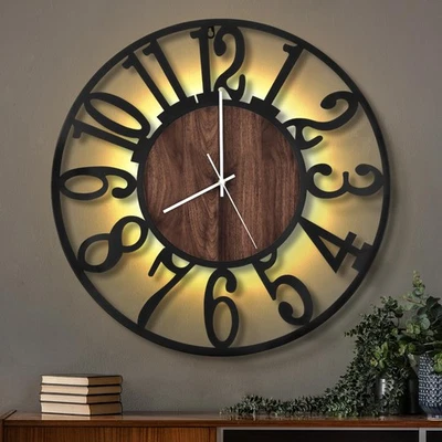 Large Wall Clocks with Night Light Battery Operated,Silent Non Ticking,Rustic... - Image 1 of 4