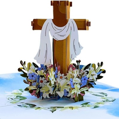 iGifts And Cards Floral Holy Cross 3D Pop Up Greeting Card   Religious Easter...