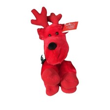 Russ Berrie Red Plush Reindeer With Black Scarf NWT