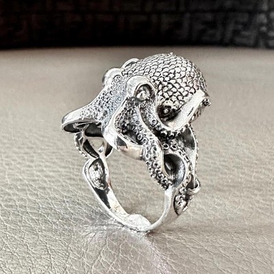 Handcrafted 925 Sterling Silver Octopus Ring Heavy Kraken Sea Monster Ring Silve