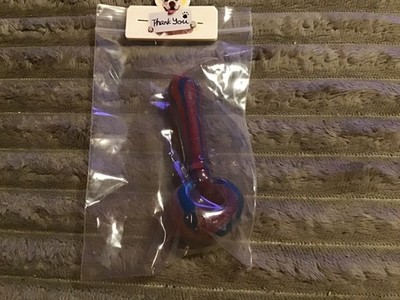 pretty red and blue thick glass pipe. nice pipe.