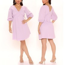 Fashion Nova Womens Lavender Shirley Linen Blend Cottagecore Mini Dress Size 1X